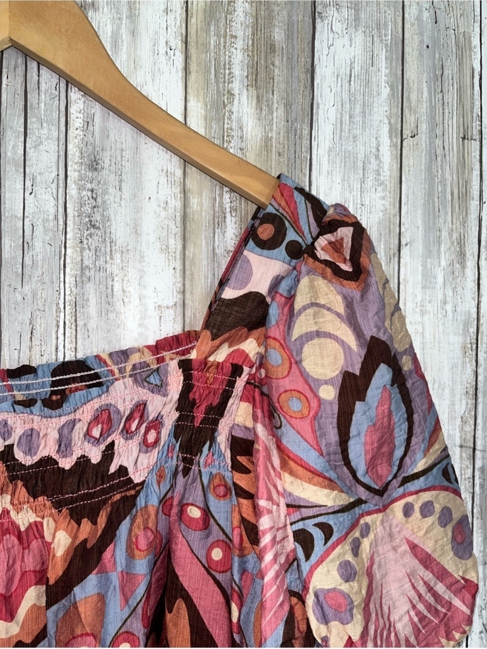 Umgee Boho Off Shoulder Blouse Medium Multicolor Abstract Floral Peasant Top - Picture 6 of 7